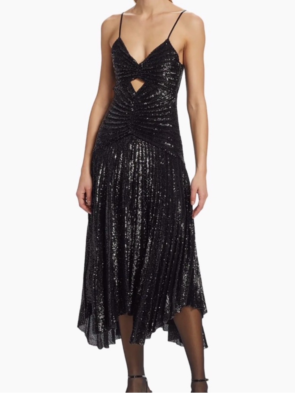 A.L.C. Black Sequin Twist-Front Midi Dress